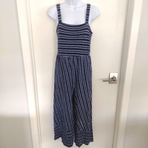 Caution To The Wind blue and white striped loose wide leg romper size small